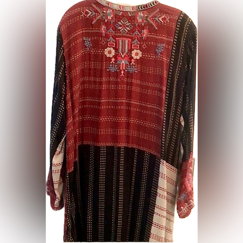 Johnny Was Black and Burgundy Embroidered Boho Tunic - Picture 4 of 7
